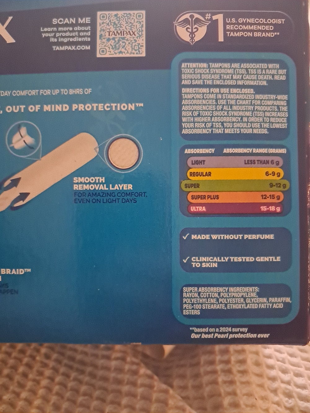Tampax Pearl Super Tampons - Blue & Green Box (96 Count) - Picture 5 of 8